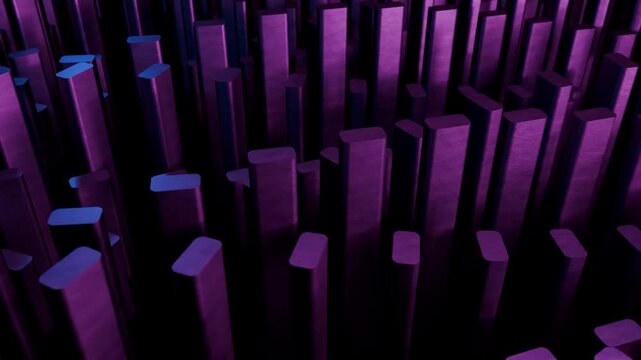 4K Blue Purple Metallic Prism Field Smooth Panning Abstract Geometric Motion Background