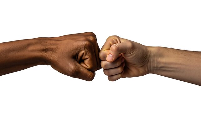 Diverse hands making fist bump gesture isolated on white background