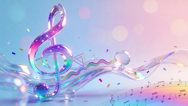 Glowing musical treble clef with notes
