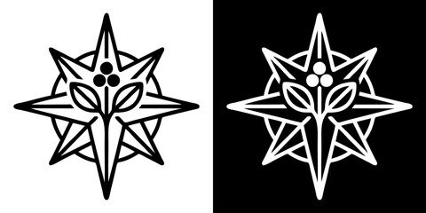 Obraz premium Stylized botanical compass rose emblem in elegant black and white, representing nature's guidance and directional purity, perfect for sophisticated branding