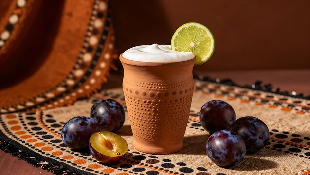 Kakadu Plum Keepsake smoothie in a rustic terracotta cup with lime