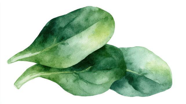 Minimalist watercolor spinach leaf green vegetable isolated white background fresh Minimalist watercolor spinach leaf artwork features green vegetable leaves isolated white background evoking