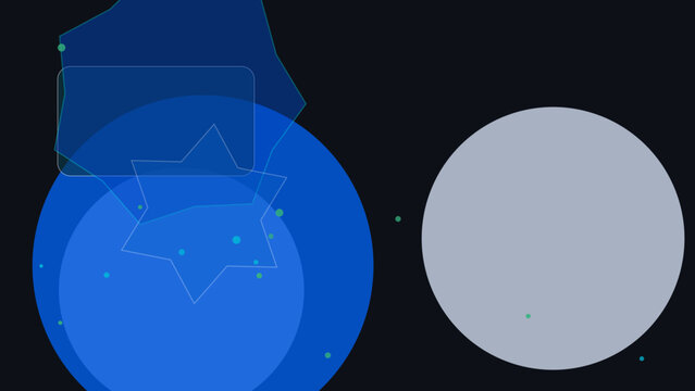 Blue star shapes glowing in dark space with green dots