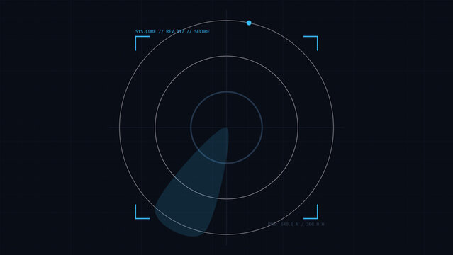 Radar system interface with circular display and blue indicator