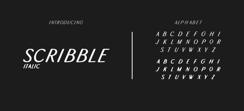 Minimalist Bold Italic Script Typography Layout, Clean White Text on Black Background for Brand Presentation, Modern Handwriting Style Alphabet Collection for Poster and Advertising Design