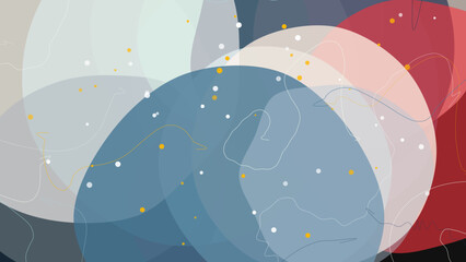 Naklejka premium Abstract composition with overlapping blue, red, and white shapes and lines with dots
