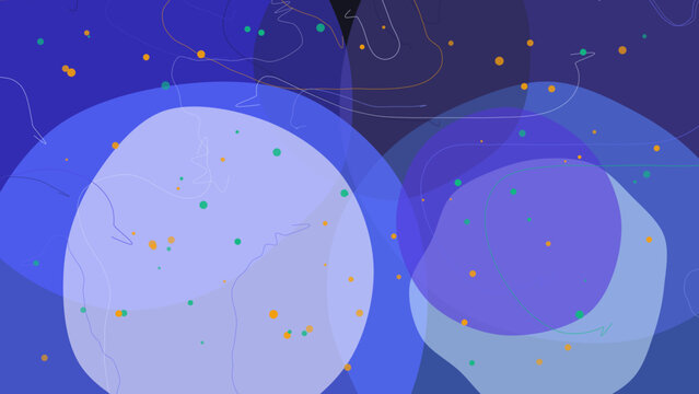 Vibrant abstract illustration with glowing blue orbs and colorful dots and lines