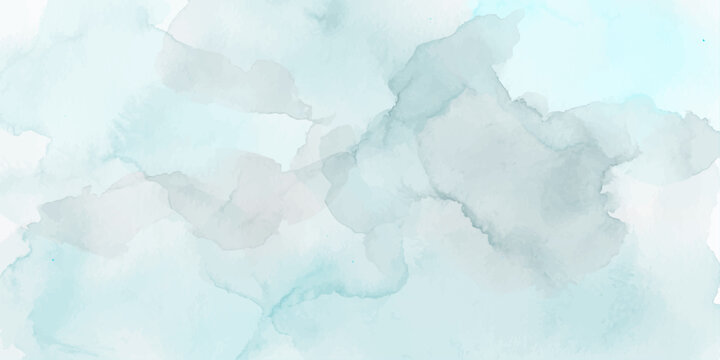 Abstract blue watercolor ice texture background with cloudy winter sky and soft snow cloud pattern