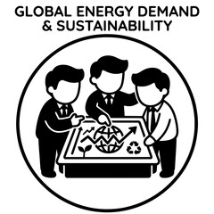 Naklejka premium Three Businessmen Analyzing Global Energy Demand and Sustainability.