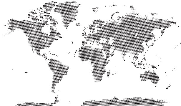 Abstract infographic World map showing diagonal style dotted halftone pattern view
