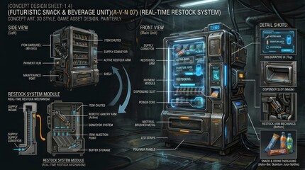 Fototapeta premium Futuristic Stock and Beverage Unit with Real-Time Stock System Display.