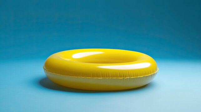 Bright Yellow Inflatable Float Ring on a Blue Background