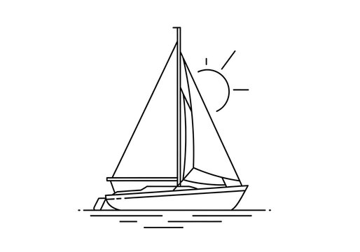 Minimalist sailboat illustration with sun outline against a white backdrop design