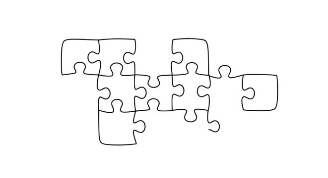Interlocking puzzle pieces forming a connection on white background, problem solving concept
