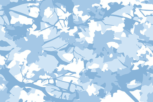 Blue hunting camouflage design. Real tree camo seamless pattern. Digital camouflage background