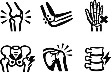 Fototapeta premium Orthopedic joint pain bone health injury vector icons
