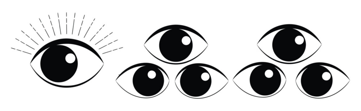 Eye icon collection with simple eye shapes representing vision monitoring and optical healthcare concepts.