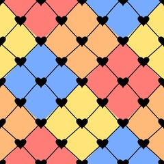 Seamless pattern with Playful diamond checkered and cute black heart for kids wallpaper © enianida