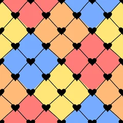 Seamless pattern with Playful diamond checkered and cute black heart for kids wallpaper © enianida