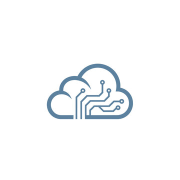 Blue cloud technology icon with integrated circuit board lines