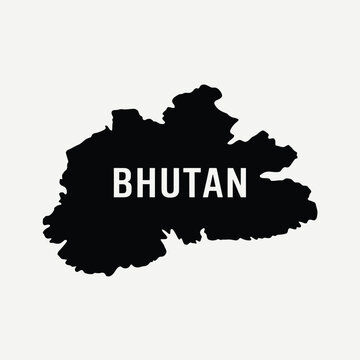 black silhouette map of bhutan with country name isolated