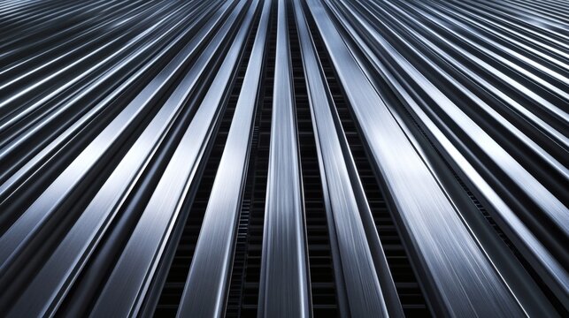 Minimalist top-down photograph of titanium radiator fins, modern aerospace and supercomputer hardware background