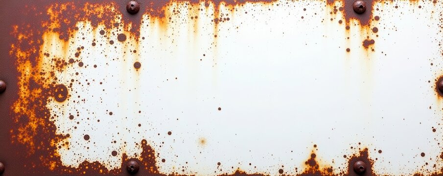 Close-up textured rusty metal, white backdrop, texture, retro
