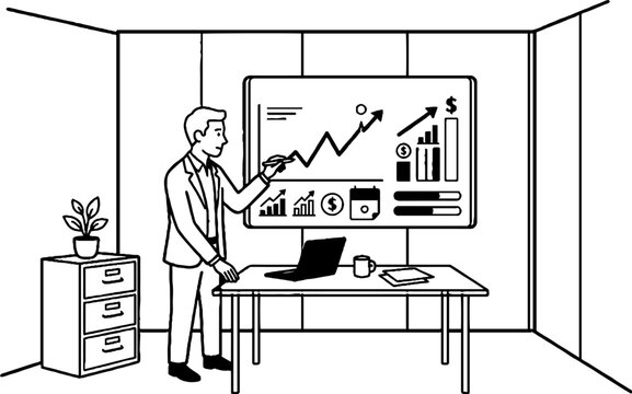 Male professional analyzing business growth on wall chart