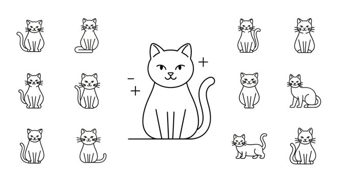 Black and white cat line drawings.