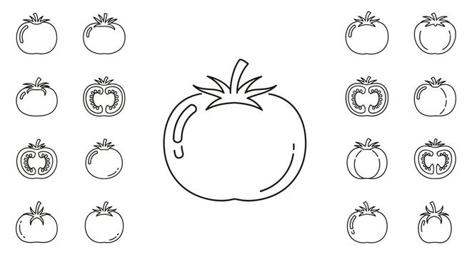 Tomato icons in various line styles.