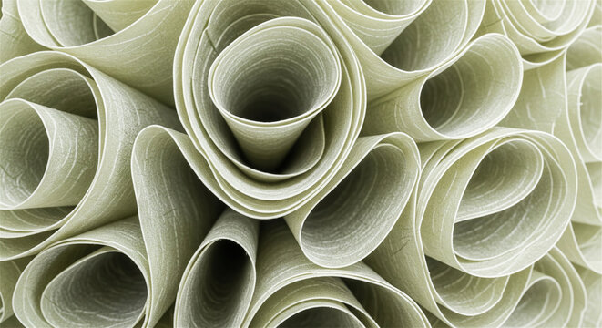 Abstract rolled fabric texture, cream textile swirls in a decorative pattern, soft neutral material folds for interior design background