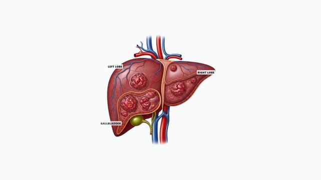 Ultra HD 4K Animated Human Liver Anatomy With Pathology Nodules And Gallbladder Sequential Label Reveal Concept Of Hepatology And Medical Education