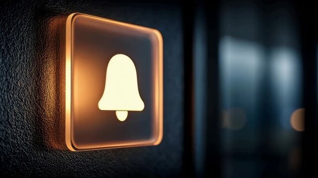 A bell button lights up in various frames showing its design and glow at night with different angles that highlight its form clearly.