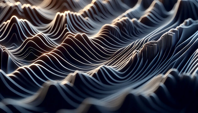 Extreme detail of a vinyl record groove under a macro lens, resembling a topographic landscape, Ai generated image