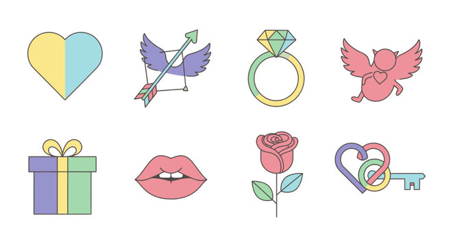 Colorful Valentines Day Love Symbols.