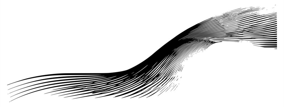 Abstract monochrome wavy line design with dynamic geometric brush strokes and smooth fluid curves, isolated on a clean white background for modern minimalist graphic illustration.