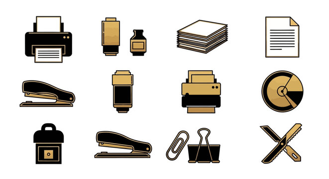 Office supplies on white background.