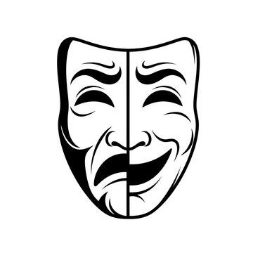 Combined comedy and tragedy theater mask face illustration.