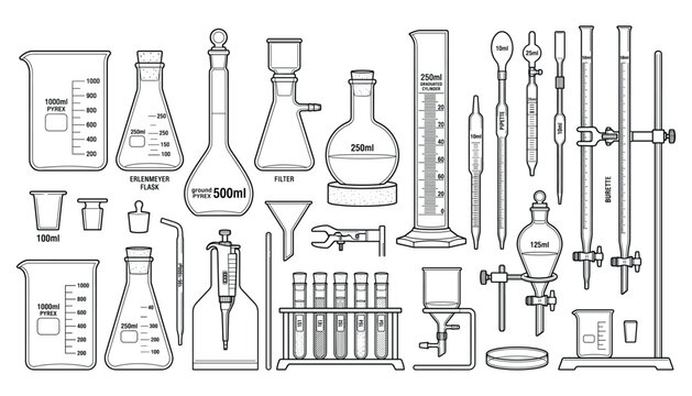 Laboratory glassware illustration vector set for science experiments and research.