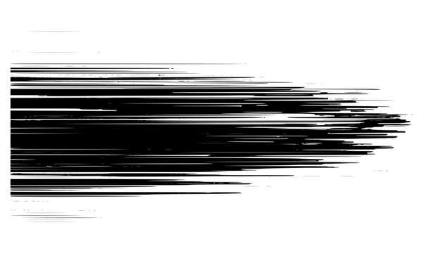 Dynamic horizontal speed lines vector on white background. Abstract monochrome motion blur trail graphic, high velocity fast forward action indicator, minimal black streaming lines asset.