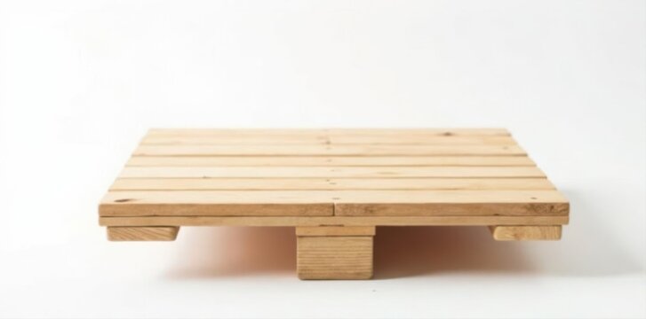 Clean, empty wooden pallet against pure white backdrop , object, material