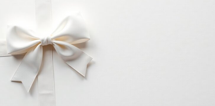 Elegant white bow on blank greeting card, ample copy space , thank you, texture