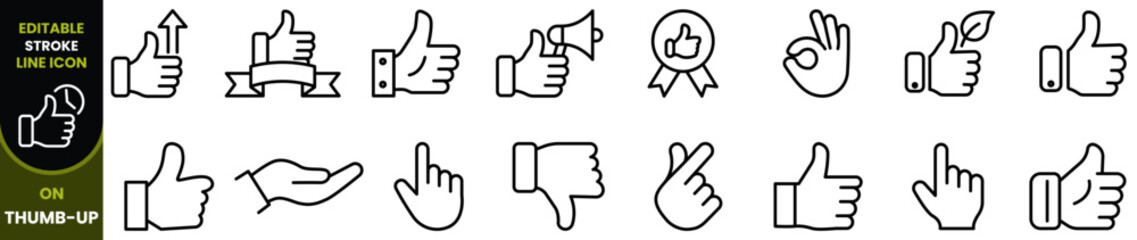 Thumb up editable line art icon set © Amirul