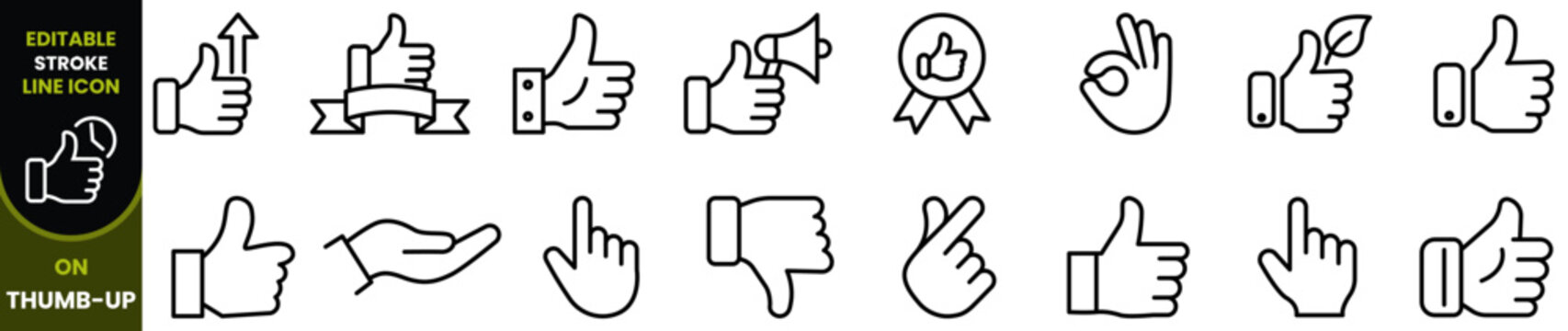 Thumb up editable line art icon set