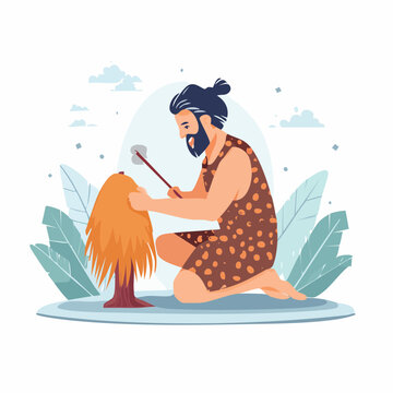 Caveman Making Fire