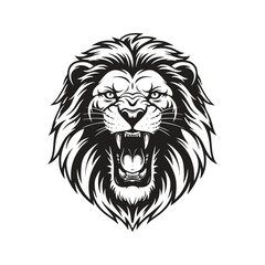 Obraz premium Powerful roaring lion head in line art portrait.