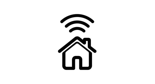 Smart Home Outline Icon with Wi-Fi Signal for Intelligent Living on Isolated White Background