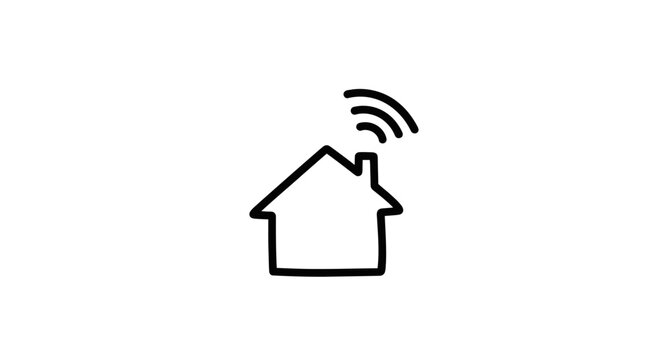 Smart Home Outline Icon with Wi-Fi Signal on Isolated White Background
