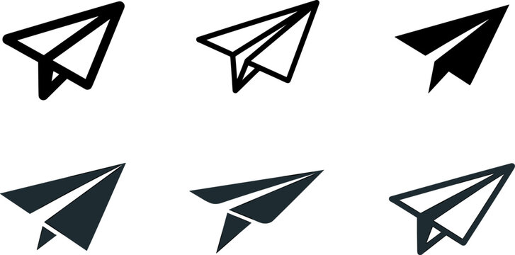 Paper Airplane Icon Set with Minimalist Origami Aircraft Symbols for Telegram, Messaging Apps, Business Launch, Mail Delivery, and Digital Graphic Designs