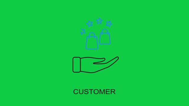 Motion line icon of customer, symbolizing audience trust, loyalty, and engagement for corporate communication projects in green screen or chroma key background 